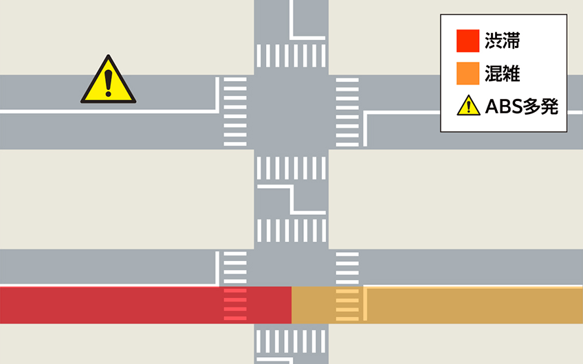 道路リンク単位で集計した例の渋滞/混雑/ABS多発箇所
